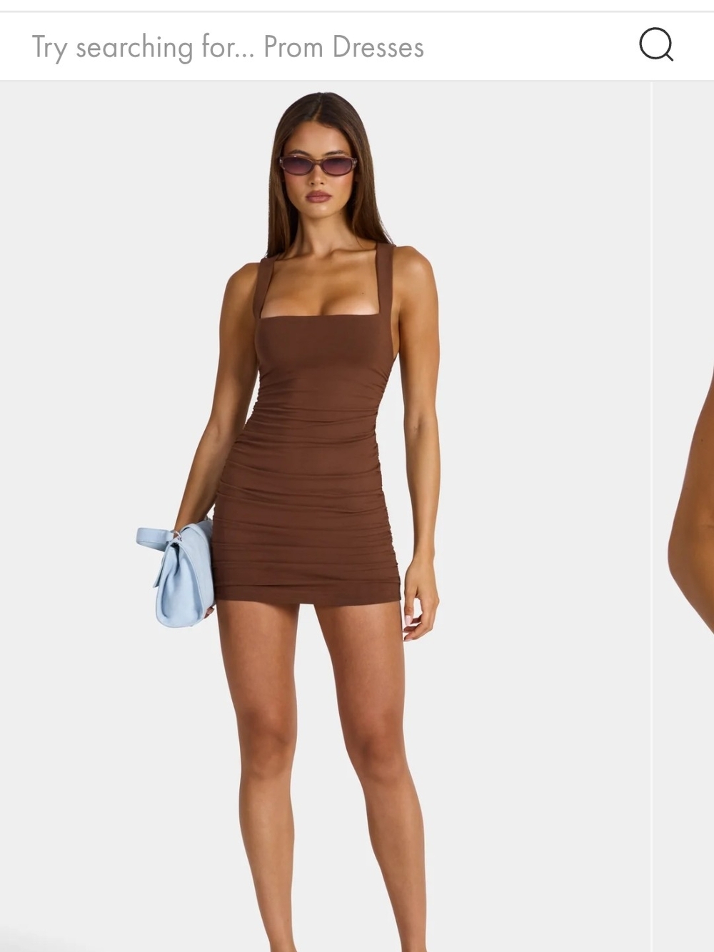 Oh Polly Brown Square-Neck Ruched Mini Dress